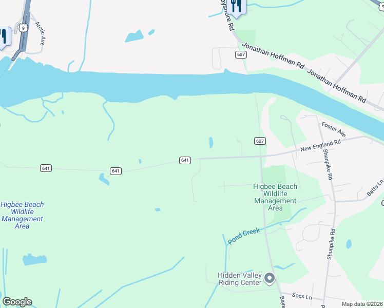 map of restaurants, bars, coffee shops, grocery stores, and more near 569 New England Road in Cape May