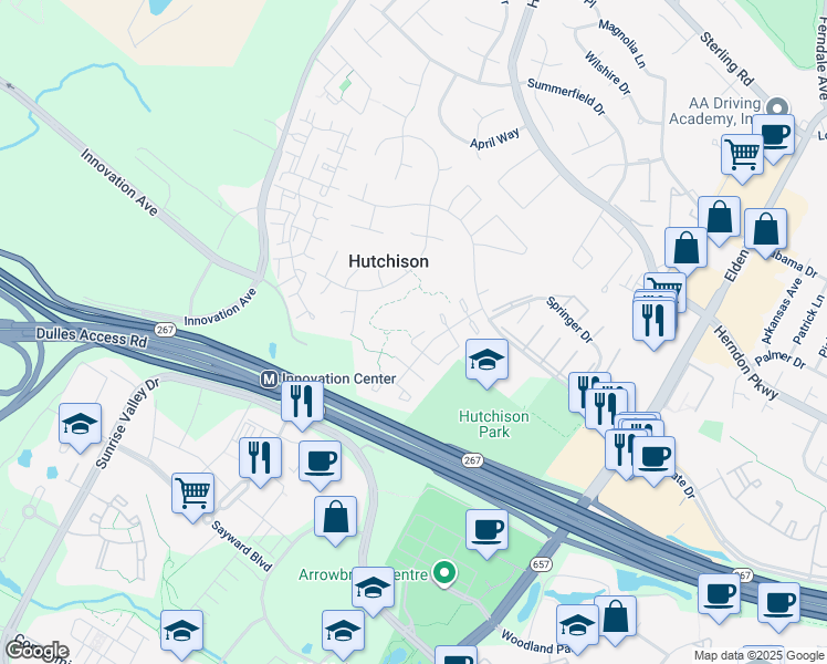map of restaurants, bars, coffee shops, grocery stores, and more near 13365 Hungerford Place in Herndon