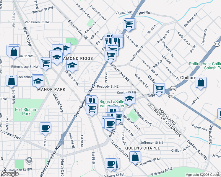 map of restaurants, bars, coffee shops, grocery stores, and more near 101 Independence Avenue Southeast in Washington
