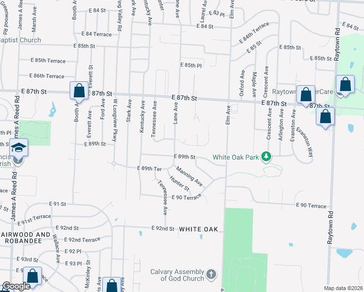 map of restaurants, bars, coffee shops, grocery stores, and more near 9009 East 88th Terrace in Kansas City