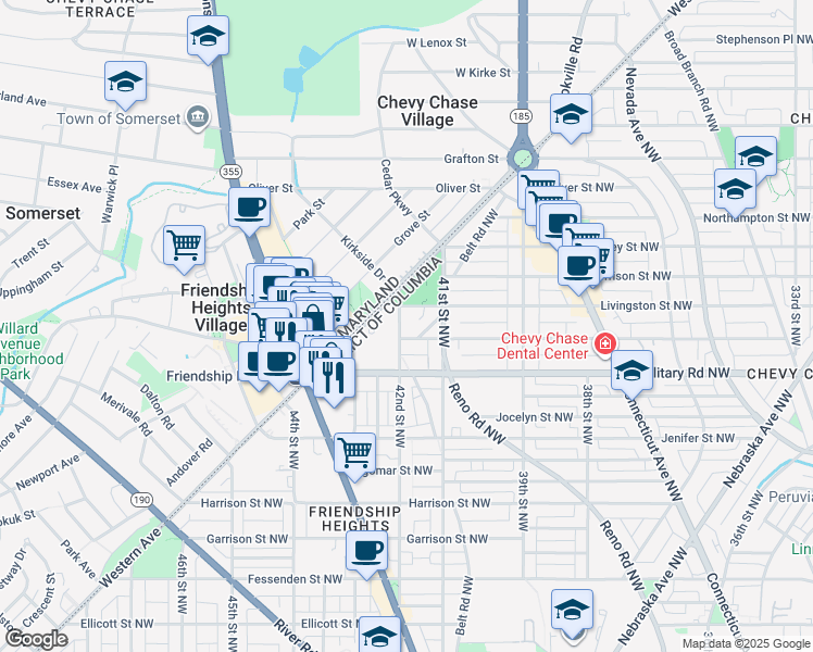 map of restaurants, bars, coffee shops, grocery stores, and more near 5443 42nd Street Northwest in Washington
