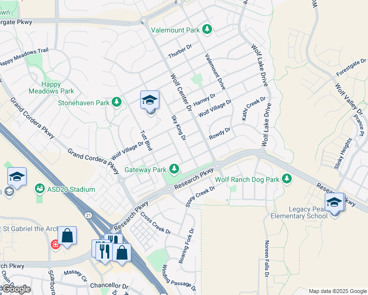 map of restaurants, bars, coffee shops, grocery stores, and more near 9050 Sky King Drive in Colorado Springs