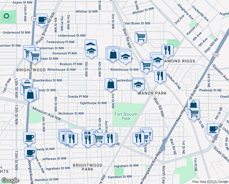 map of restaurants, bars, coffee shops, grocery stores, and more near 5955 3rd Street Northwest in Washington, D.C.