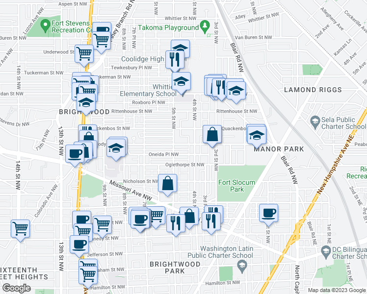 map of restaurants, bars, coffee shops, grocery stores, and more near 422 Peabody Street Northwest in Washington