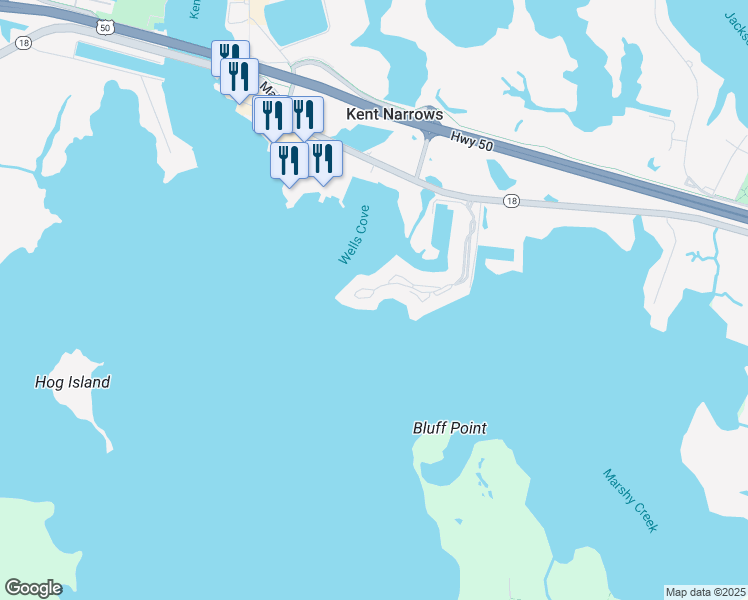 map of restaurants, bars, coffee shops, grocery stores, and more near 1309 Oyster Cove Drive in Grasonville