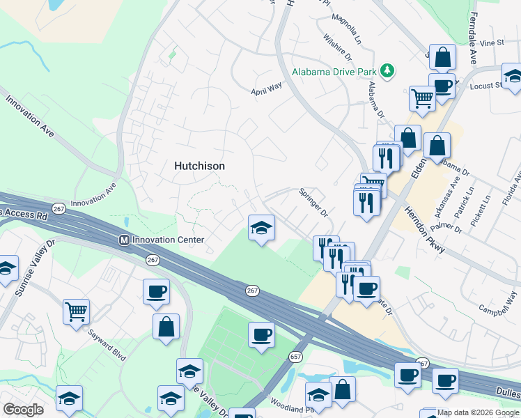 map of restaurants, bars, coffee shops, grocery stores, and more near 13316 Rowles Pl in Herndon