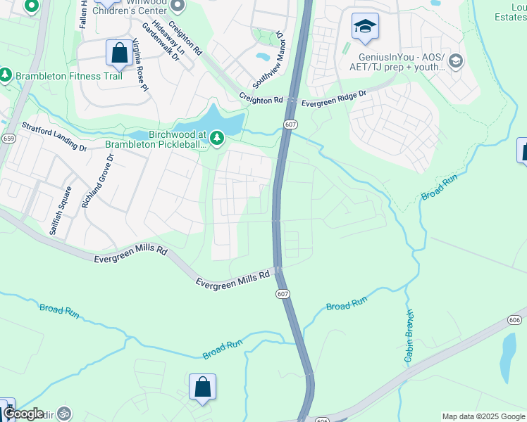 map of restaurants, bars, coffee shops, grocery stores, and more near 23689 Golden Embers Square in Brambleton