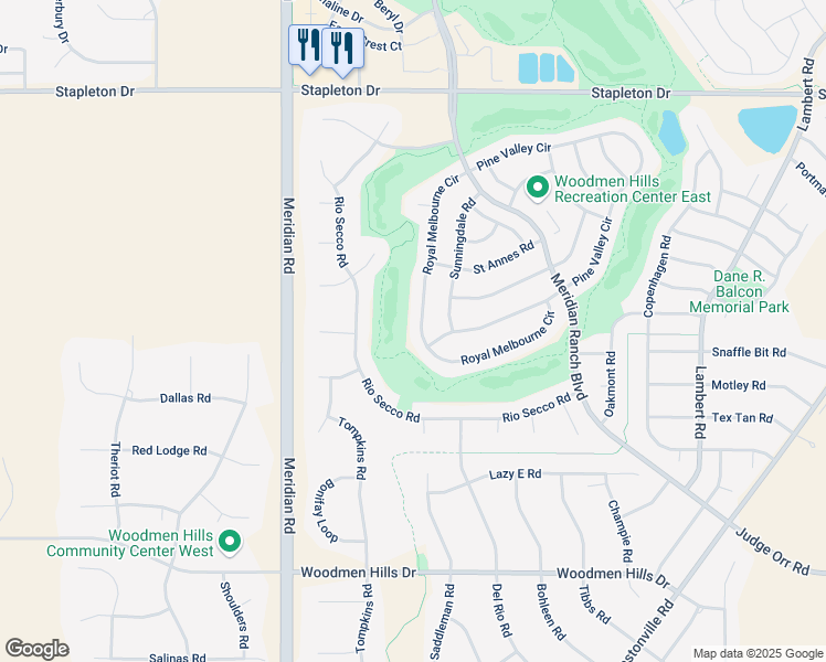 map of restaurants, bars, coffee shops, grocery stores, and more near 9020 Royal Melbourne Circle in Peyton