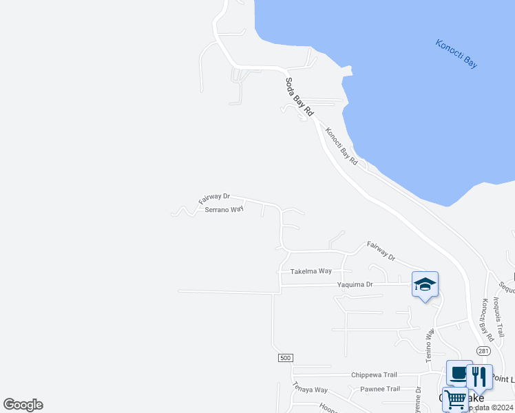 map of restaurants, bars, coffee shops, grocery stores, and more near 5025 Wintun Way in Kelseyville