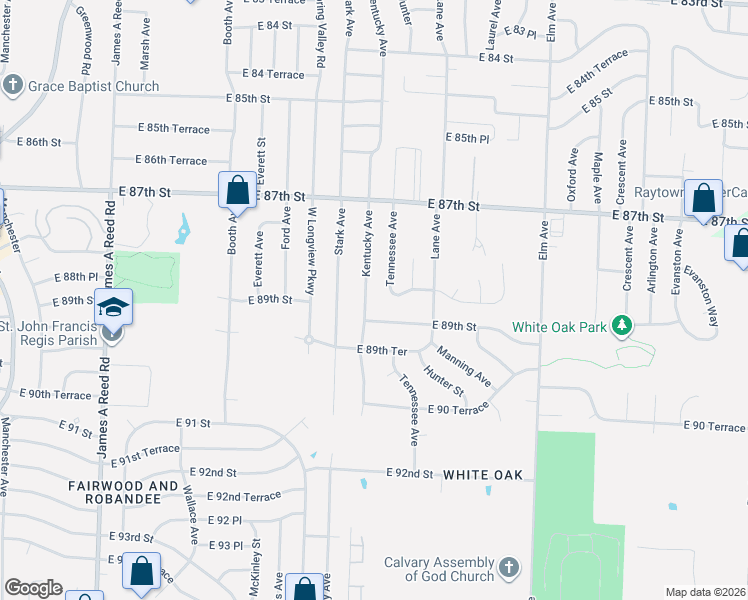 map of restaurants, bars, coffee shops, grocery stores, and more near 8817 Kentucky Avenue in Kansas City