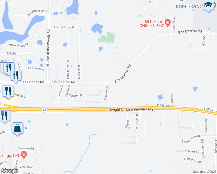 map of restaurants, bars, coffee shops, grocery stores, and more near 702 Demaret Drive in Columbia