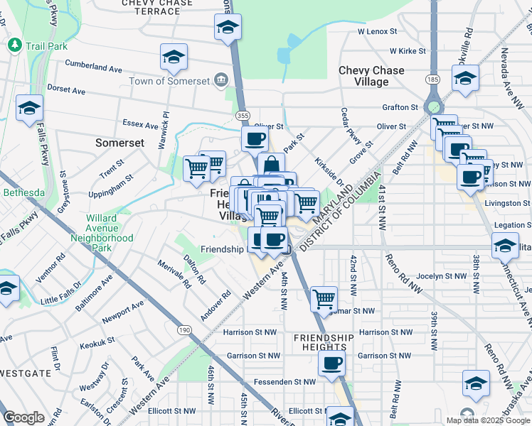 map of restaurants, bars, coffee shops, grocery stores, and more near 5454 Wisconsin Avenue in Chevy Chase