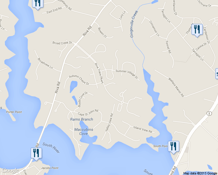 map of restaurants, bars, coffee shops, grocery stores, and more near 2901 Riva Trace Parkway in Annapolis