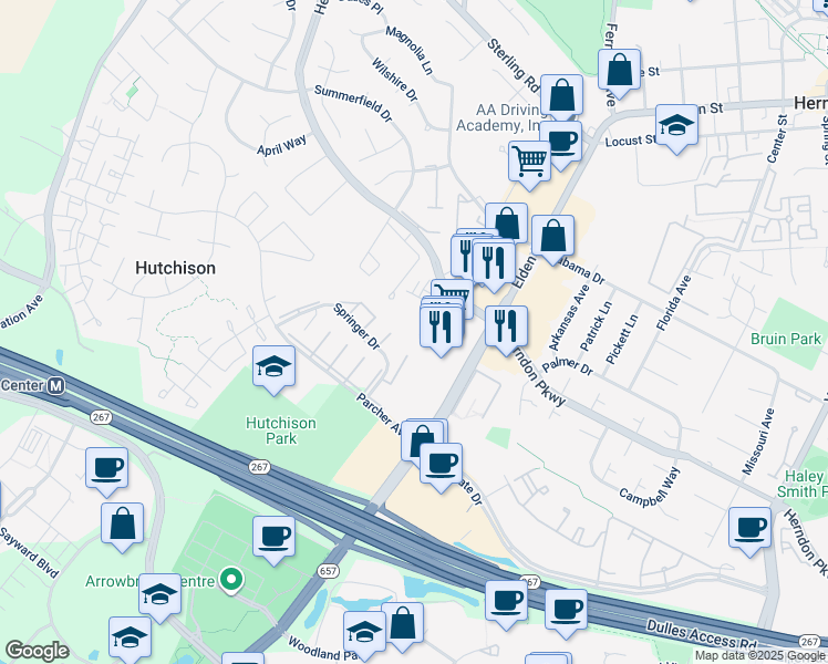 map of restaurants, bars, coffee shops, grocery stores, and more near in Herndon