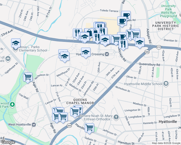 map of restaurants, bars, coffee shops, grocery stores, and more near 101 Independence Avenue Southeast in Washington
