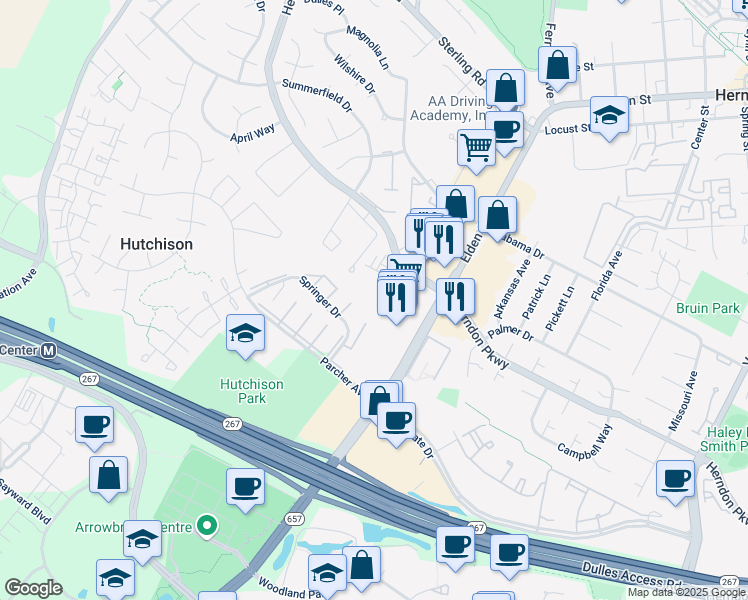 map of restaurants, bars, coffee shops, grocery stores, and more near in Herndon