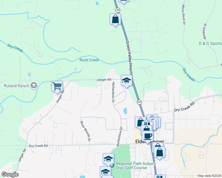 map of restaurants, bars, coffee shops, grocery stores, and more near 4349 Richardson Drive in Auburn