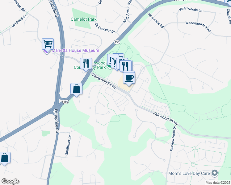 map of restaurants, bars, coffee shops, grocery stores, and more near 12501 Gladys Retreat Circle in Bowie