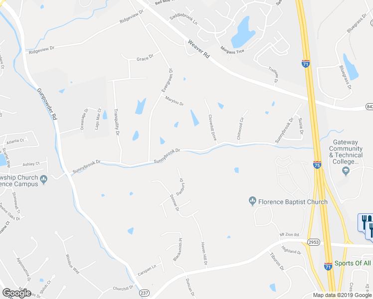 map of restaurants, bars, coffee shops, grocery stores, and more near 759 Sunnybrook Drive in Florence