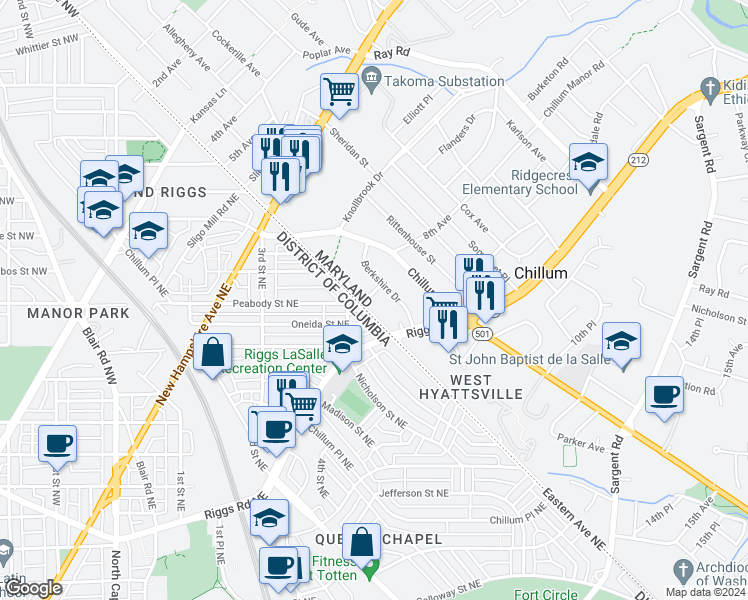 map of restaurants, bars, coffee shops, grocery stores, and more near 101 Independence Avenue Southeast in Washington