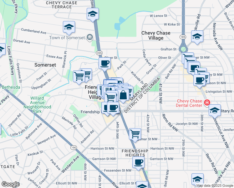 map of restaurants, bars, coffee shops, grocery stores, and more near 5471 Wisconsin Avenue in Chevy Chase