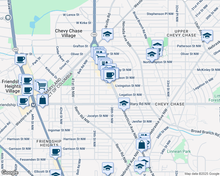 map of restaurants, bars, coffee shops, grocery stores, and more near 5432 Connecticut Avenue Northwest in Washington