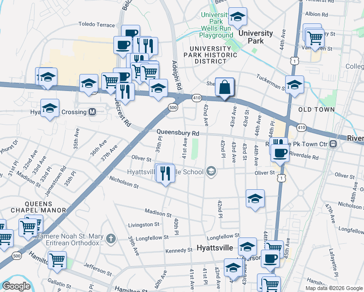 map of restaurants, bars, coffee shops, grocery stores, and more near 101 Independence Avenue Southeast in Washington