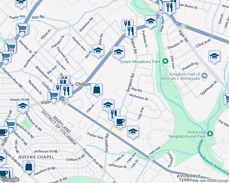 map of restaurants, bars, coffee shops, grocery stores, and more near 101 Independence Avenue Southeast in Washington