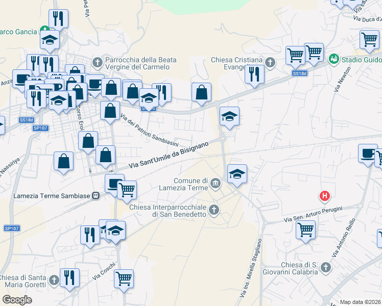 map of restaurants, bars, coffee shops, grocery stores, and more near 17 Via Sant'Umile da Bisignano in Lamezia Terme
