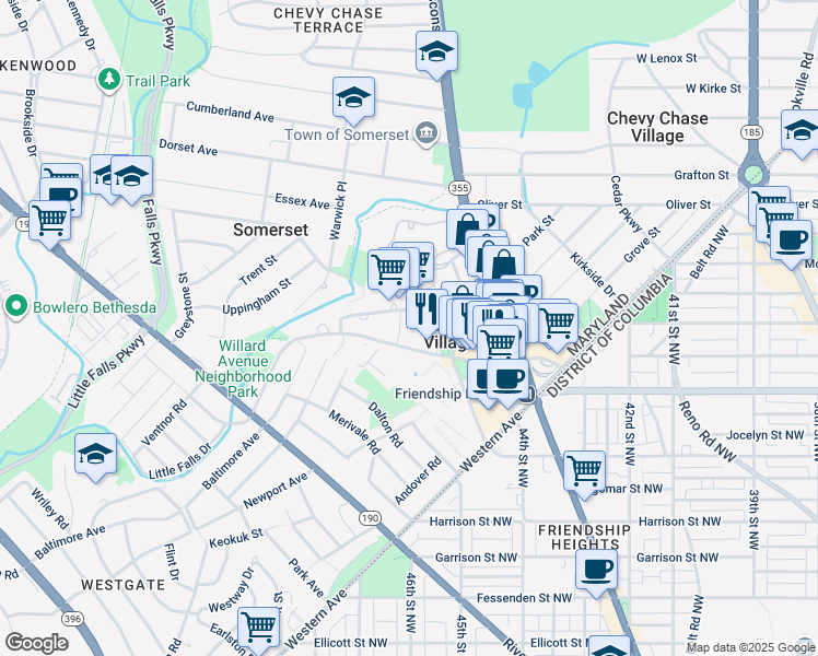 map of restaurants, bars, coffee shops, grocery stores, and more near 4550 North Park Avenue in Chevy Chase