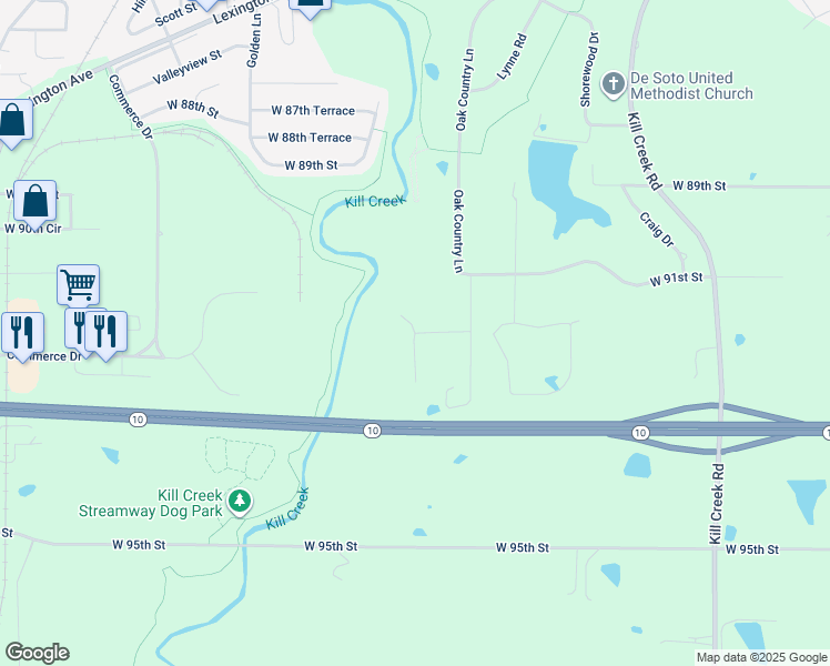 map of restaurants, bars, coffee shops, grocery stores, and more near 34000 West 91st Terrace in De Soto