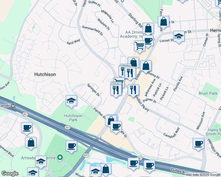 map of restaurants, bars, coffee shops, grocery stores, and more near in Herndon