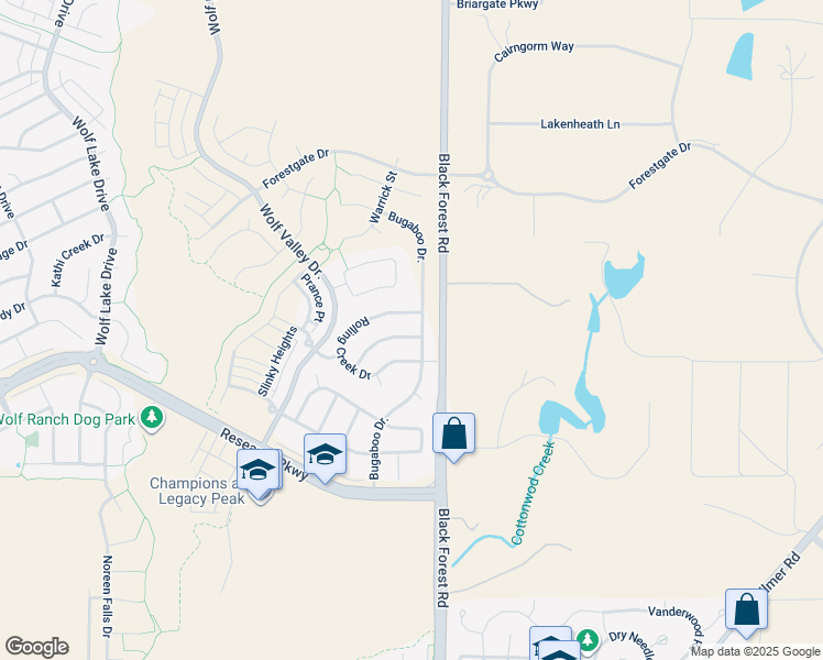 map of restaurants, bars, coffee shops, grocery stores, and more near 8800-9008 Black Forest Road in Colorado Springs