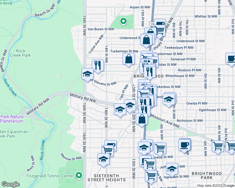 map of restaurants, bars, coffee shops, grocery stores, and more near Peabody Street Northwest & 13th Place Northwest in Washington