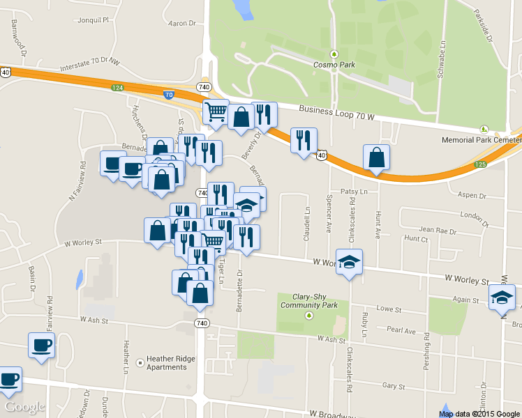 map of restaurants, bars, coffee shops, grocery stores, and more near 729 Bernadette Drive in Columbia