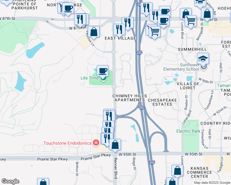 map of restaurants, bars, coffee shops, grocery stores, and more near in Lenexa