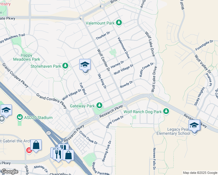 map of restaurants, bars, coffee shops, grocery stores, and more near 9050 Sky King Drive in Colorado Springs