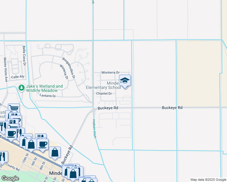 map of restaurants, bars, coffee shops, grocery stores, and more near 1117 Chantel Drive in Minden
