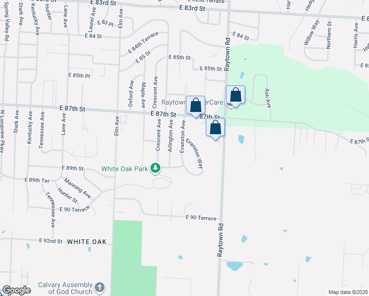 map of restaurants, bars, coffee shops, grocery stores, and more near 8832 Evanston Way in Kansas City