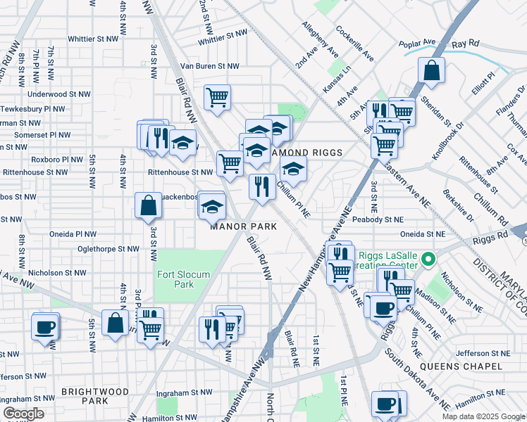 map of restaurants, bars, coffee shops, grocery stores, and more near 101 Independence Avenue Southeast in Washington