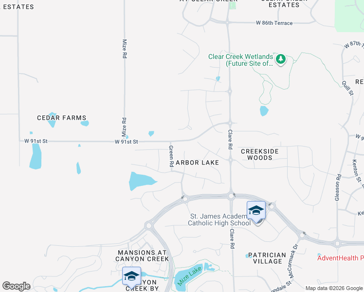 map of restaurants, bars, coffee shops, grocery stores, and more near 9134 Shady Bend Road in Shawnee