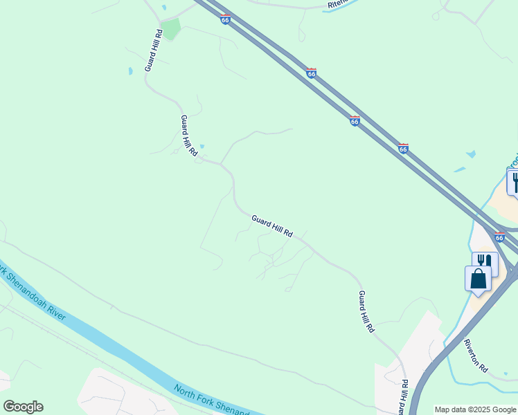 map of restaurants, bars, coffee shops, grocery stores, and more near 3285 Guard Hill Road in Front Royal