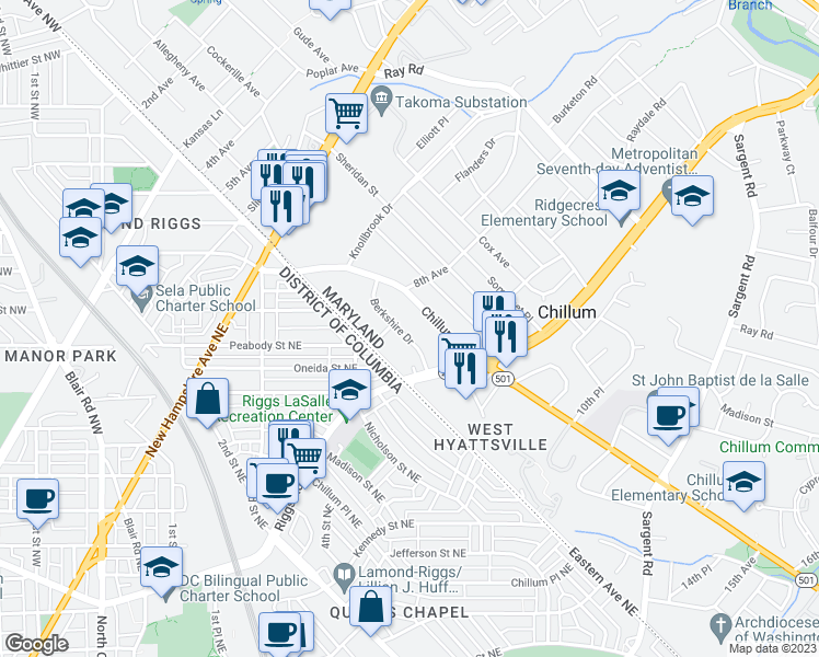 map of restaurants, bars, coffee shops, grocery stores, and more near 101 Independence Avenue Southeast in Washington