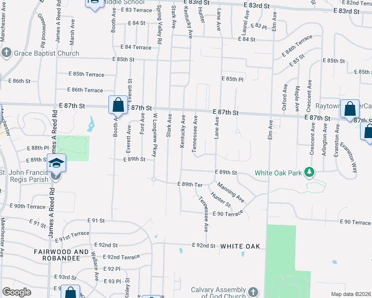 map of restaurants, bars, coffee shops, grocery stores, and more near 8719 Kentucky Avenue in Raytown