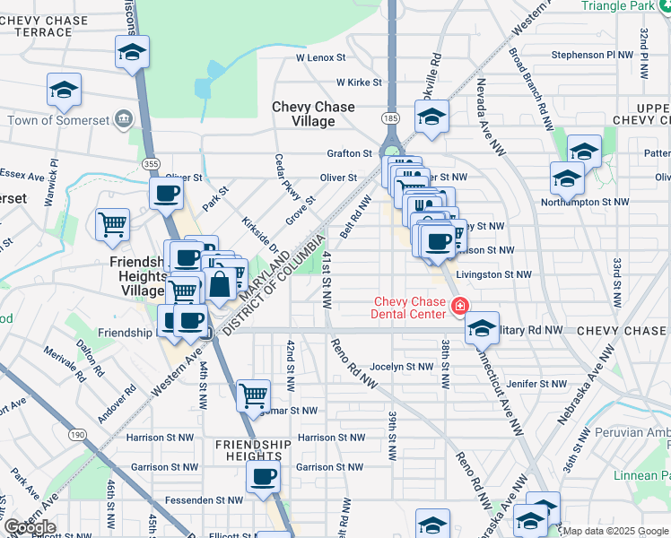map of restaurants, bars, coffee shops, grocery stores, and more near 3939 Livingston Street Northwest in Washington