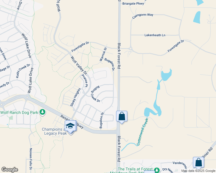 map of restaurants, bars, coffee shops, grocery stores, and more near 9010-9040 Black Forest Rd in Colorado Springs