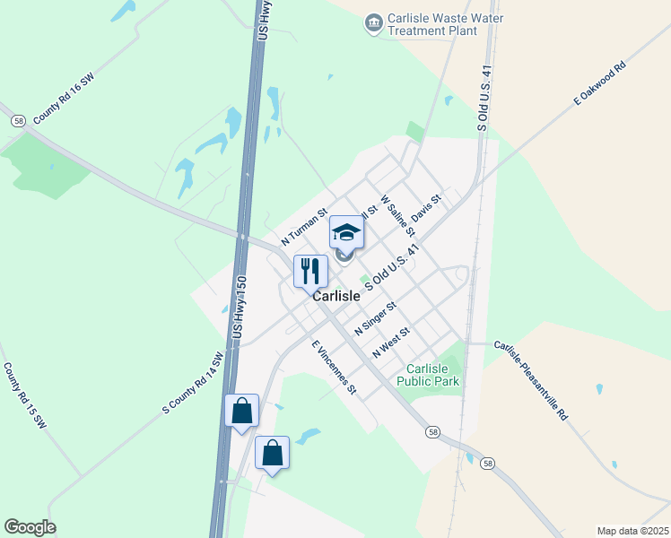 map of restaurants, bars, coffee shops, grocery stores, and more near 201 South Ledgerwood Street in Carlisle