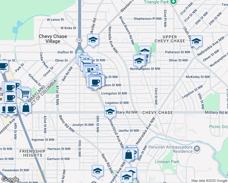 map of restaurants, bars, coffee shops, grocery stores, and more near 3711 Livingston Street Northwest in Washington