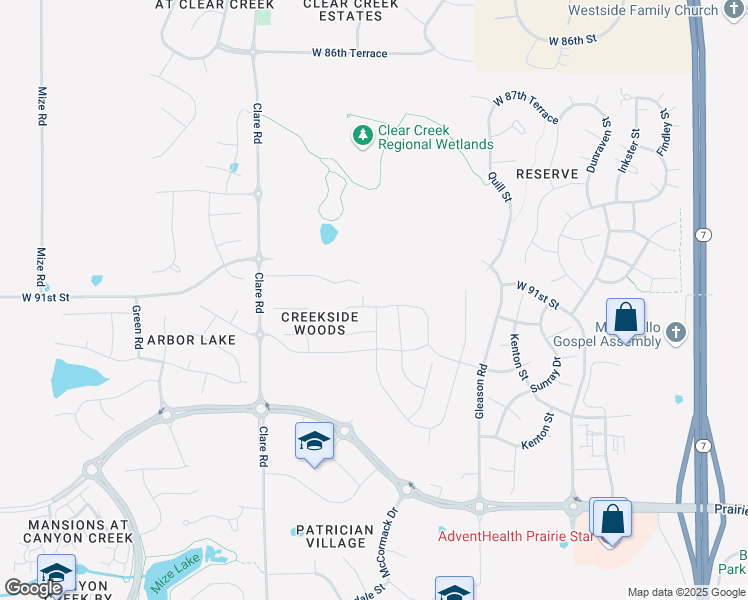 map of restaurants, bars, coffee shops, grocery stores, and more near 9055 Clare Road in Lenexa