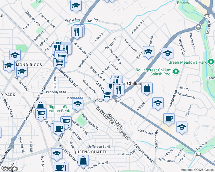 map of restaurants, bars, coffee shops, grocery stores, and more near 101 Independence Avenue Southeast in Washington